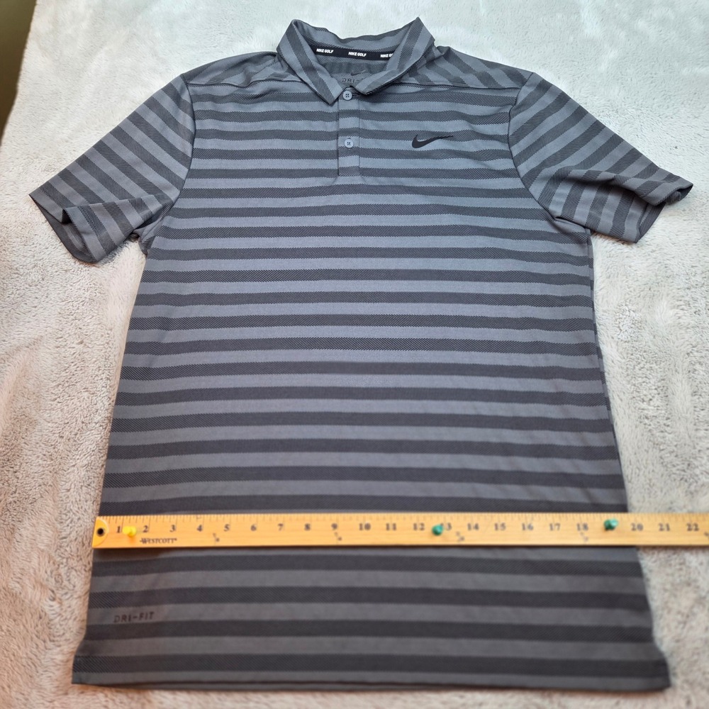 Nike Golf Dri-FIT Striped Polo Shirt Mens Medium Gray Black
